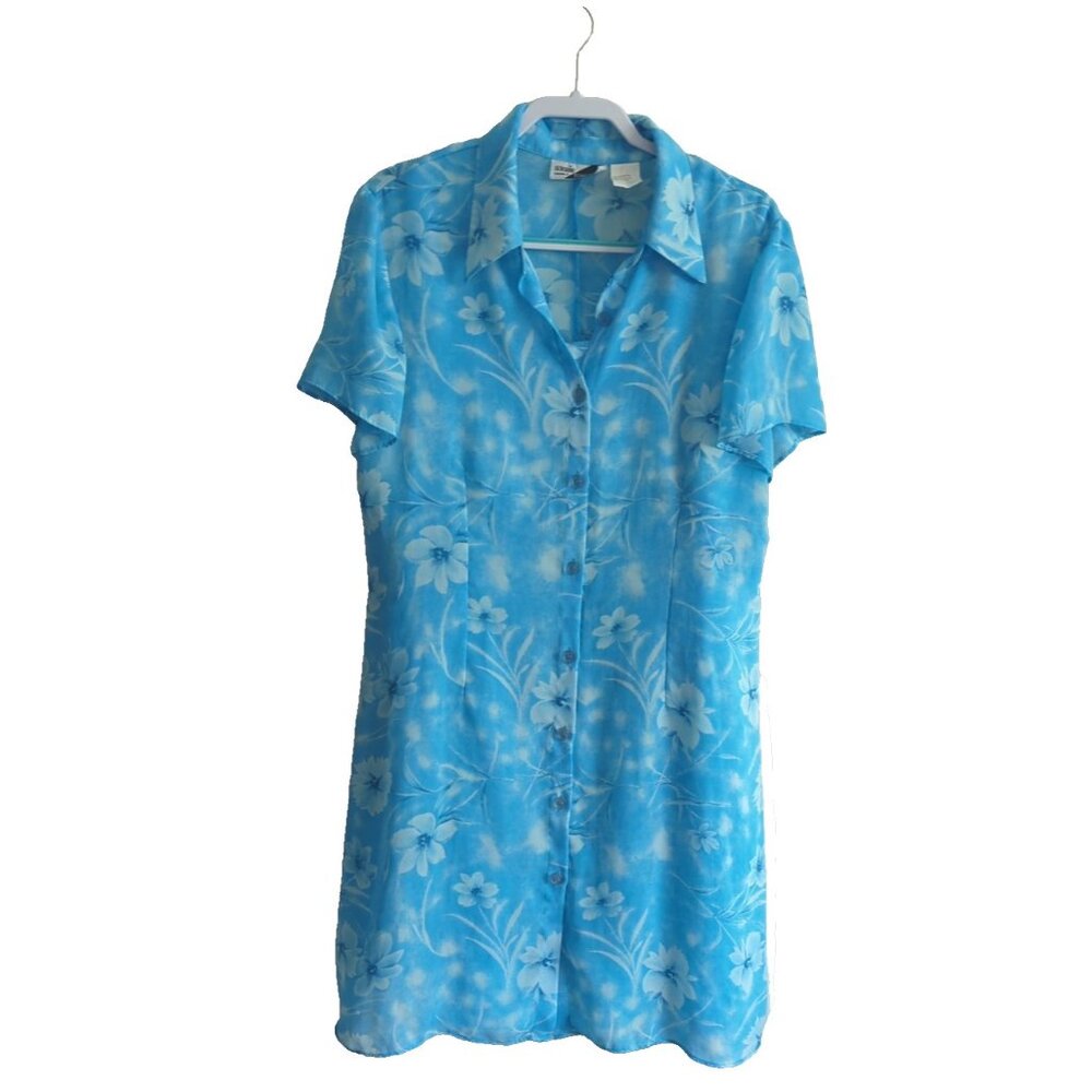 Vtg. Sunshine Starshine Women's size 16 Two Piece Shirt Midi Dress Aqua Blue-lp
